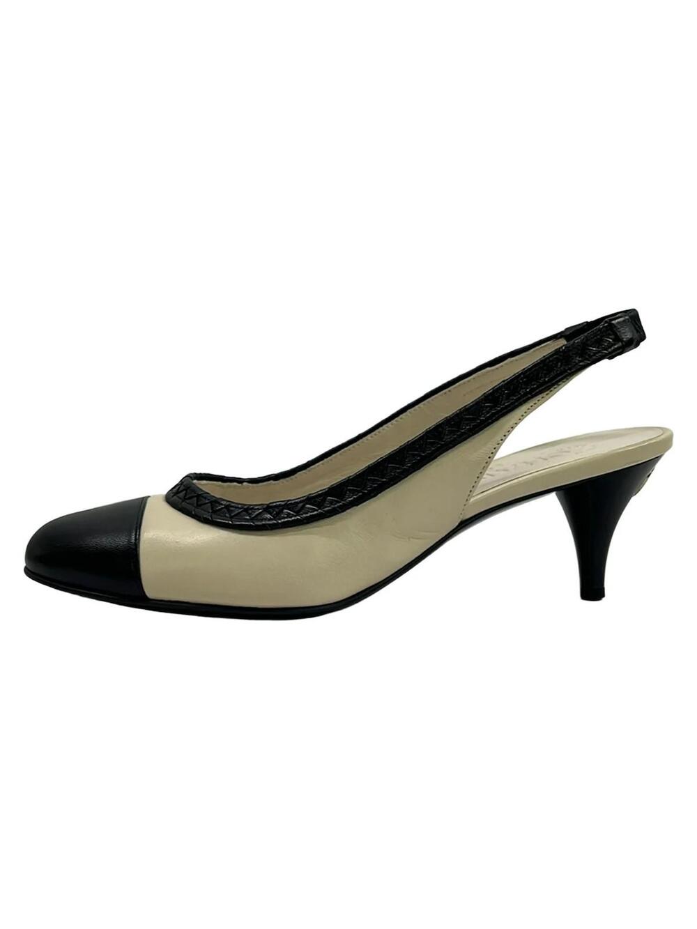 Chanel Beige Black Leather Women's #346397C55B